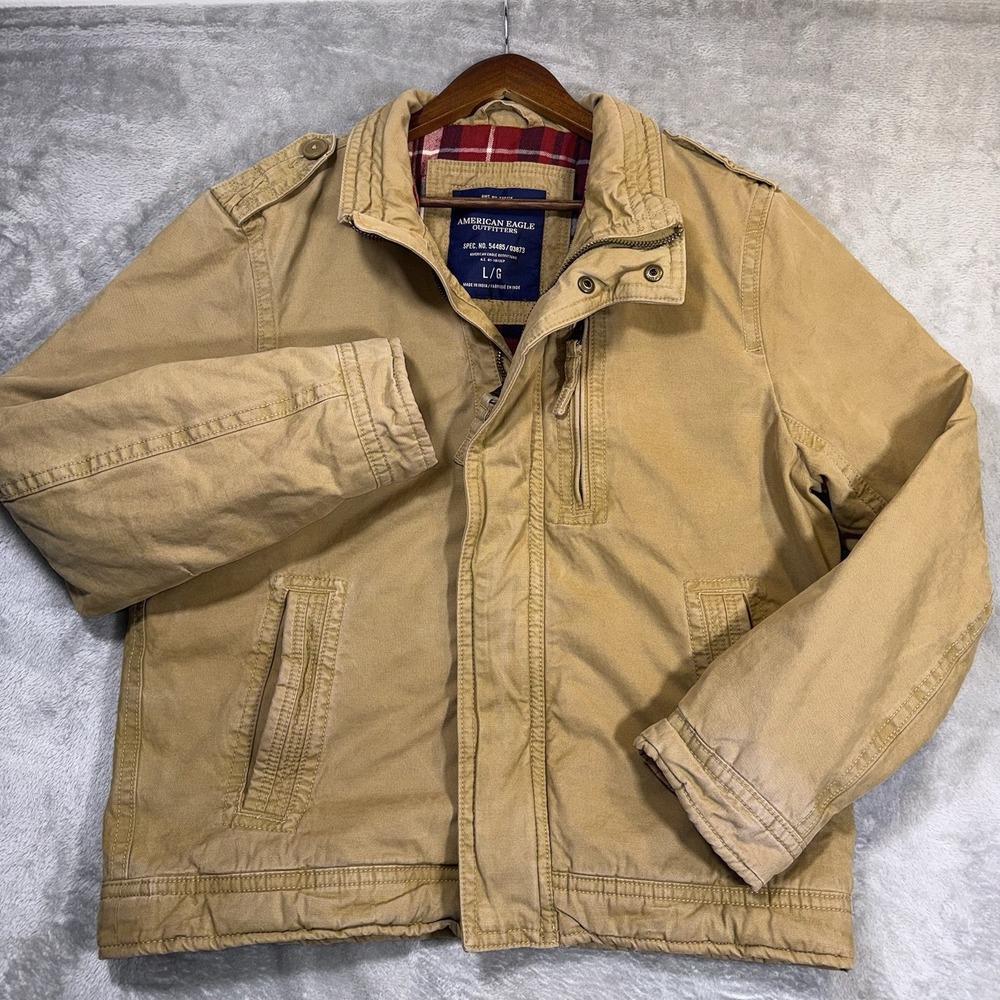 American Eagle Outfitters Canvas Flannel Lined Military Utility Jacket Men's L